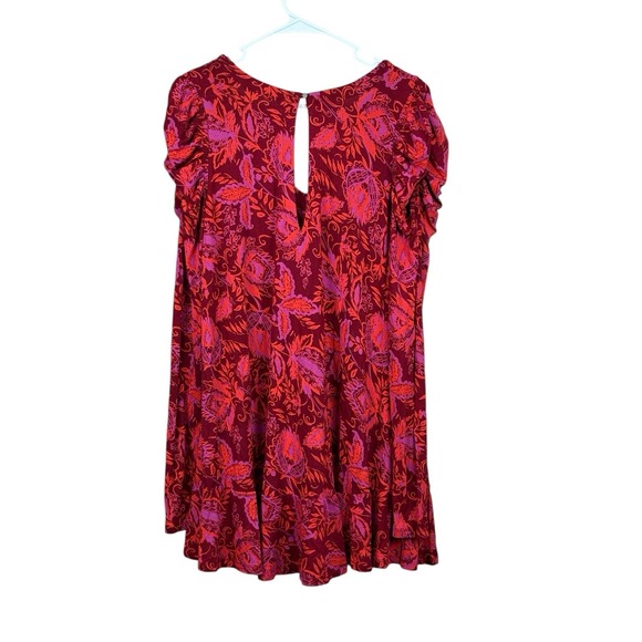 FREE PEOPLE Sz S Hello Lover Puff Ruched Sleeve Tunic Top Mini Dress Floral Boho - Picture 3 of 7